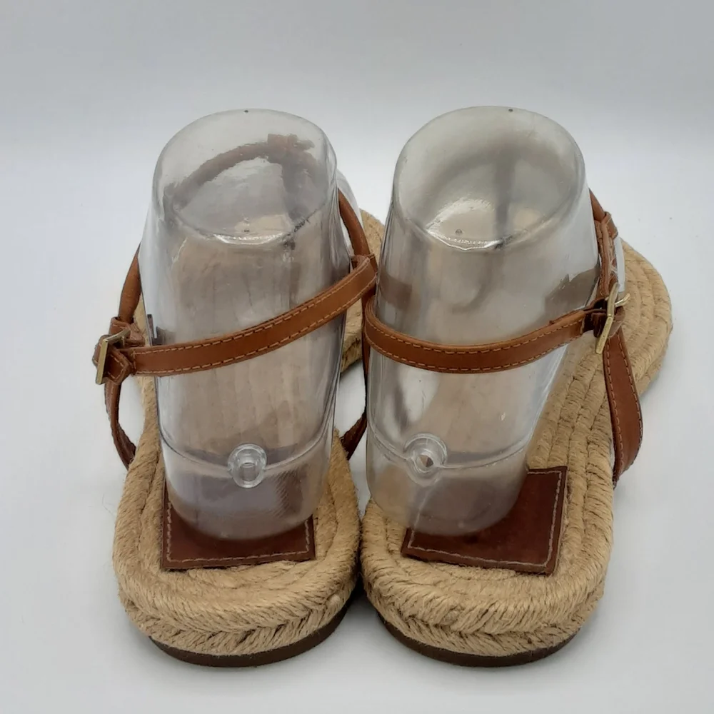 Tory Burch Emmy Brown Leather Espadrille Flat Thong Sandal.